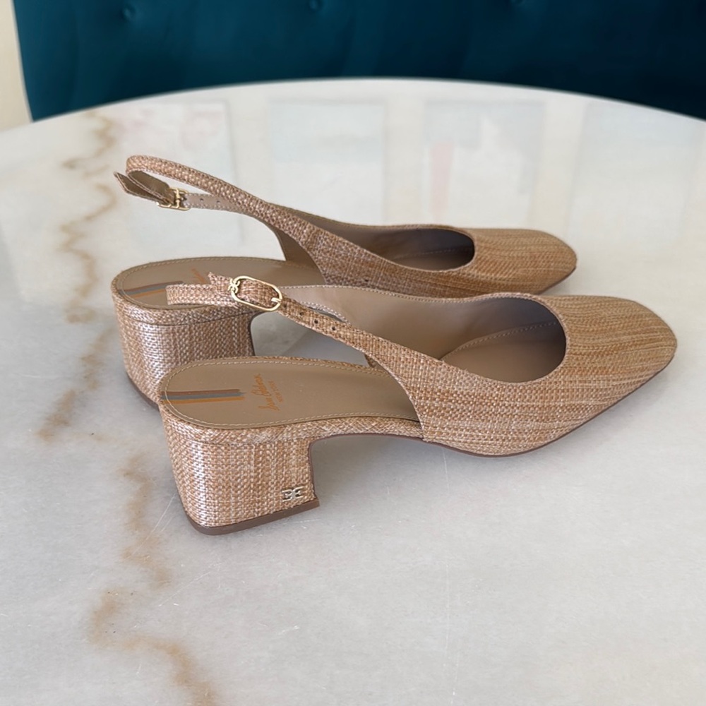 Sam Edelman Tan Woven Slingback Block Heels - Picture 5 of 6